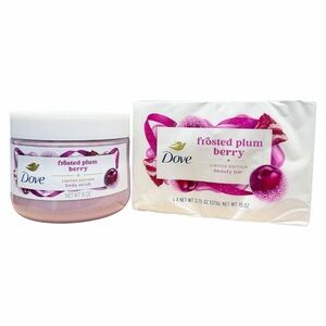 Dove Limited Edition FROSTED PLUM BERRY 15 oz Body Scrub & 4 x Beauty Bar Soaps